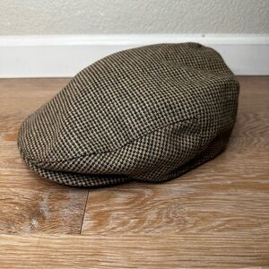Brixton Wool Blend Beige Brown Houndstooth  Newsboy Cap, Size 7 3/4